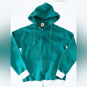 VINTAGE 70s Russell full zip sweatshirt hoodie green‎ white colorway size MEDIUM